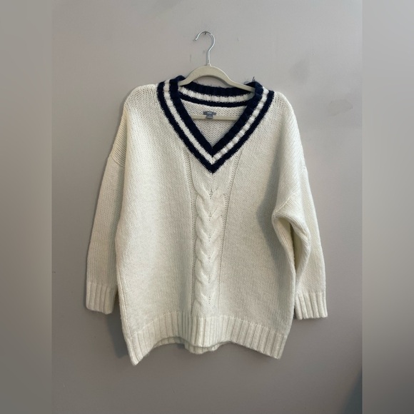 aerie Sweaters - Aerie White and Navy Blue Oversized Sweater